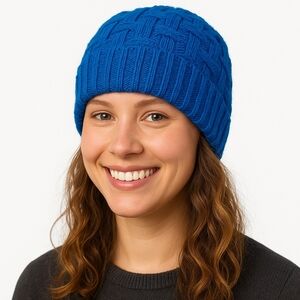 Unisex Blue Basketweave Knit Beanie Hat NWOT